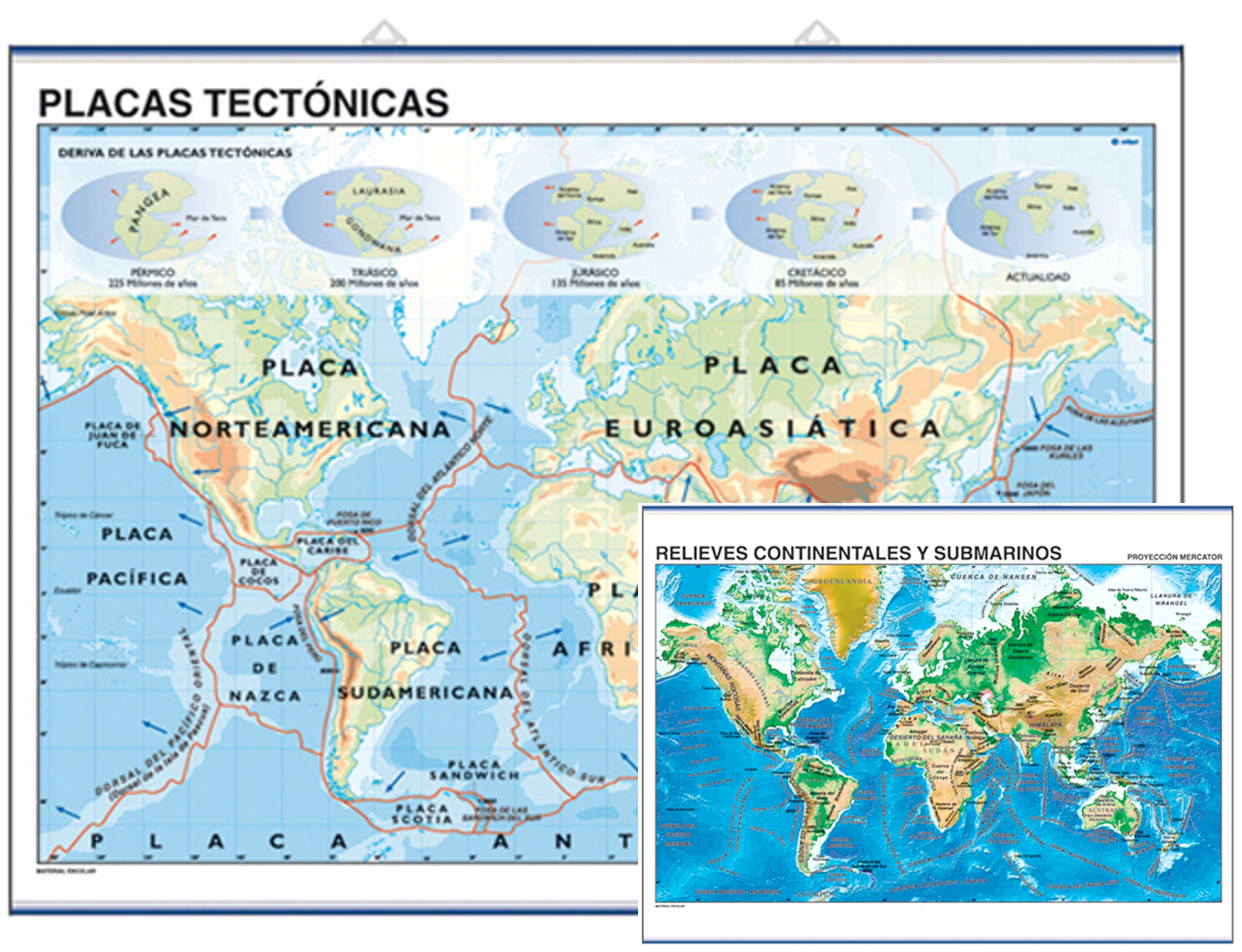 Lámina: Placas tectónicas / Relieves continentales y submarinos
